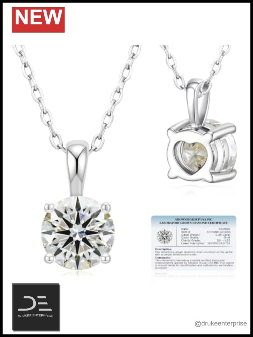 Lab Grown Diamond Solitaire Pendant Necklace White Gold Plated Sterling Silver